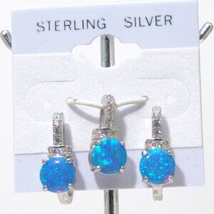 Sterling Silver Earrings and Pendant SET Lab-Created Opals Rhodium Anti-Tarnish